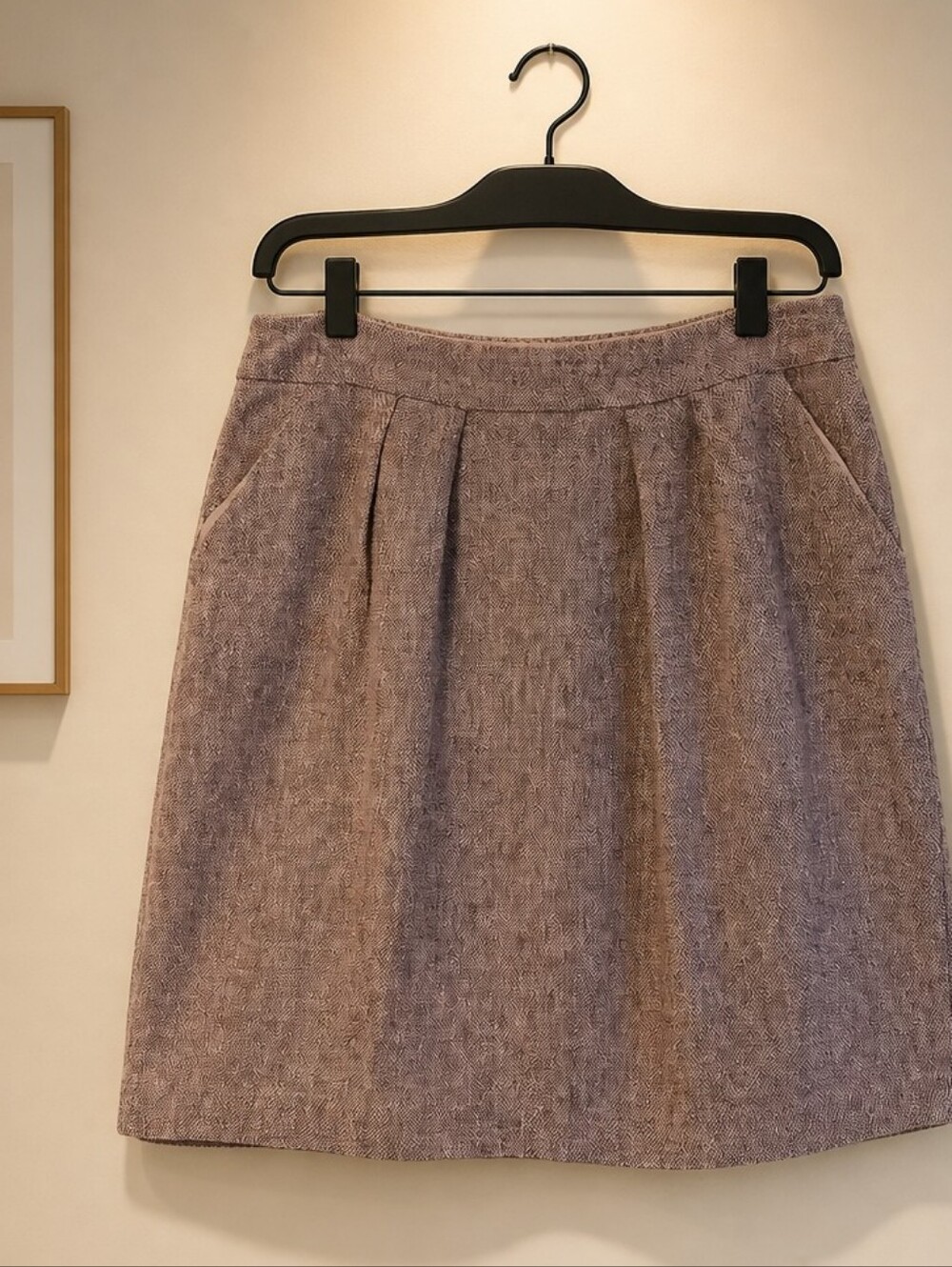 Anthropologie Tabitha Womens Beige Linen Cotton Skirt Mini Size 10 Pockets Lined